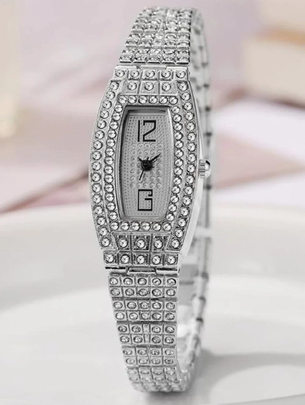 Elegant Crystal-Embellished Silver Women's Bracelet Watch